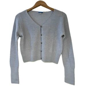 JCREW Heather Blue 100% Cashmere Cropped V-neck Cardigan sz M